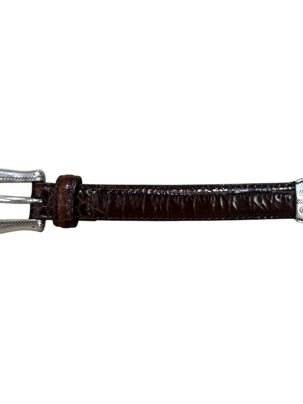 Brighton Brown Croc Embossed Braided Leather Belt L 38 Silver Buckle 1in - Picture 2 of 7